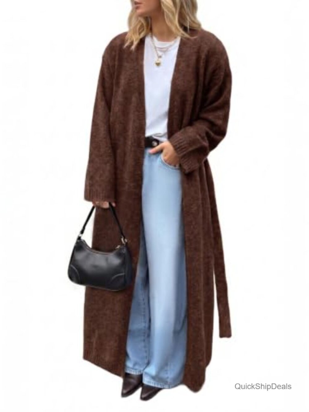 Womens Long Cardigan Sweater Oversized Open Front Coat with Belted Waist